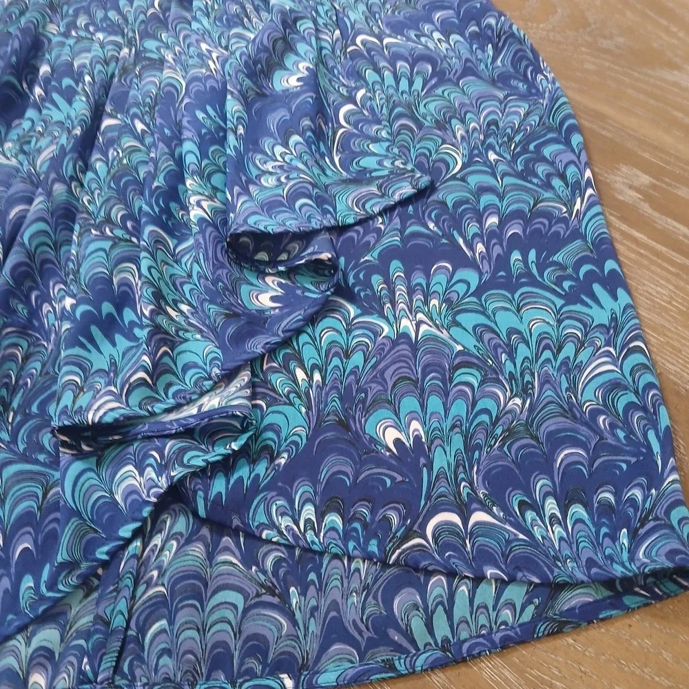 Michael Kors Short Skirt‎ Blue/TealPrint WaterfallFront Soft Pleats Sz 10P